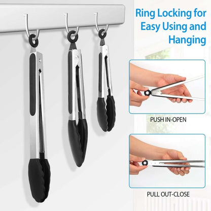 3-Pieces: Kitchen Tongs Stainless Steel with Silicon Cartsfy Inc.