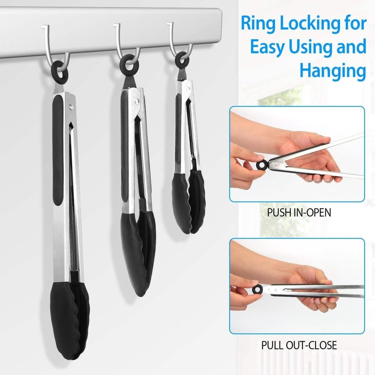 3 - Pieces: Kitchen Tongs Stainless Steel with Silicon - Cartsfy Inc.