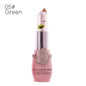 Color-changing flower lip gloss in green, clear cap with flower-tip and gold-tone base