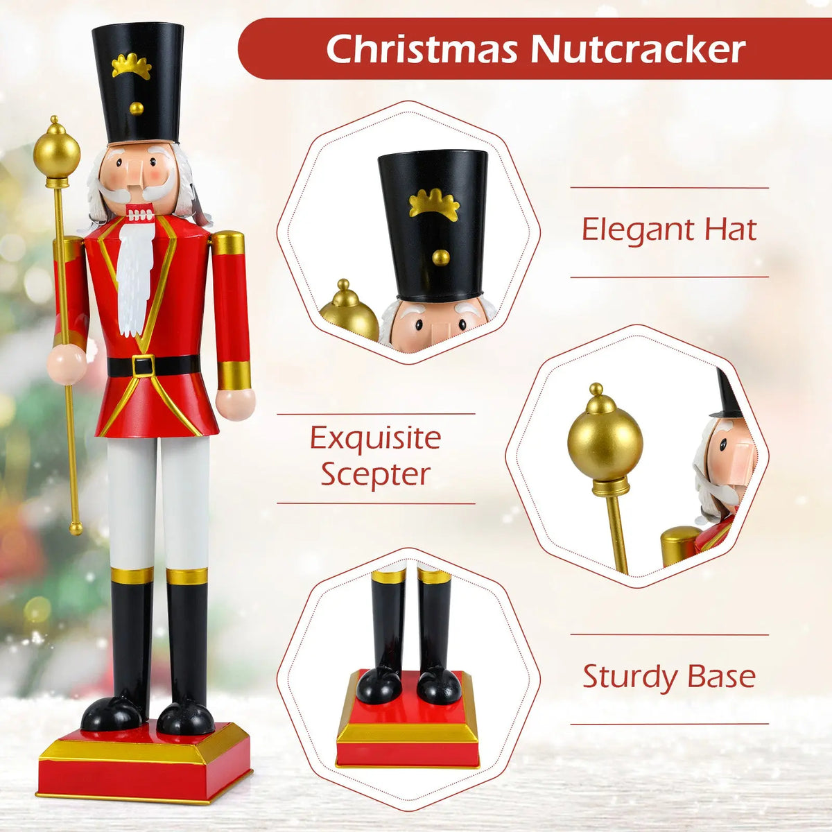 32.5 Inch Christmas Nutcracker with High Hat and Beautiful Scepter