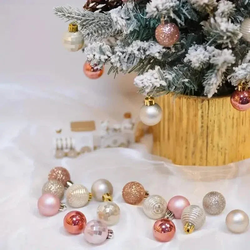 Decorative Christmas tree ornaments set with pink, rose, pearl baubles and gold caps