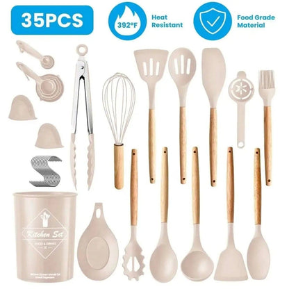 35-Pieces: Kitchen Cooking Utensils Set DailySale Khaki Green White Khaki-Green-White-