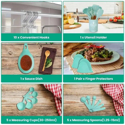 35-Pieces: Kitchen Cooking Utensils Set DailySale Khaki Green White Khaki-Green-White-