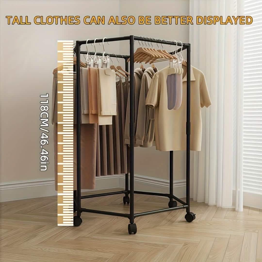 360° Rotating Freestanding Clothing Rack – Hexagonal Carbon Steel Organizer with Wheels - Cartsfy Inc.