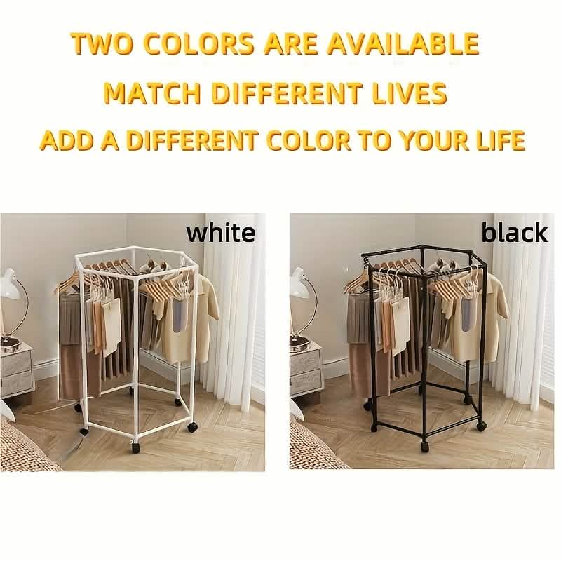 360° Rotating Freestanding Clothing Rack – Hexagonal Carbon Steel Organizer with Wheels - Cartsfy Inc.