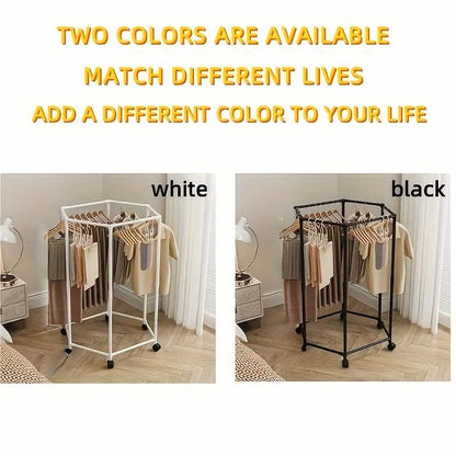 360° Rotating Freestanding Clothing Rack – Hexagonal Carbon Steel Organizer with Wheels - Cartsfy Inc.