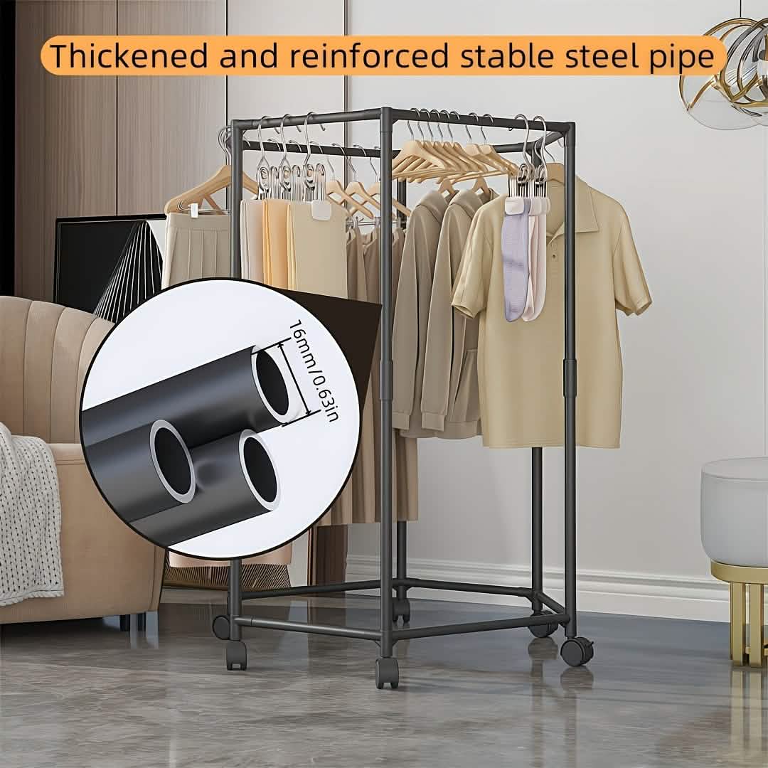 360° Rotating Freestanding Clothing Rack – Hexagonal Carbon Steel Organizer with Wheels - Cartsfy Inc.