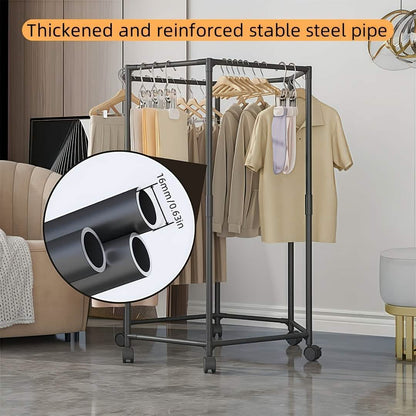 360° Rotating Freestanding Clothing Rack – Hexagonal Carbon Steel Organizer with Wheels - Cartsfy Inc.