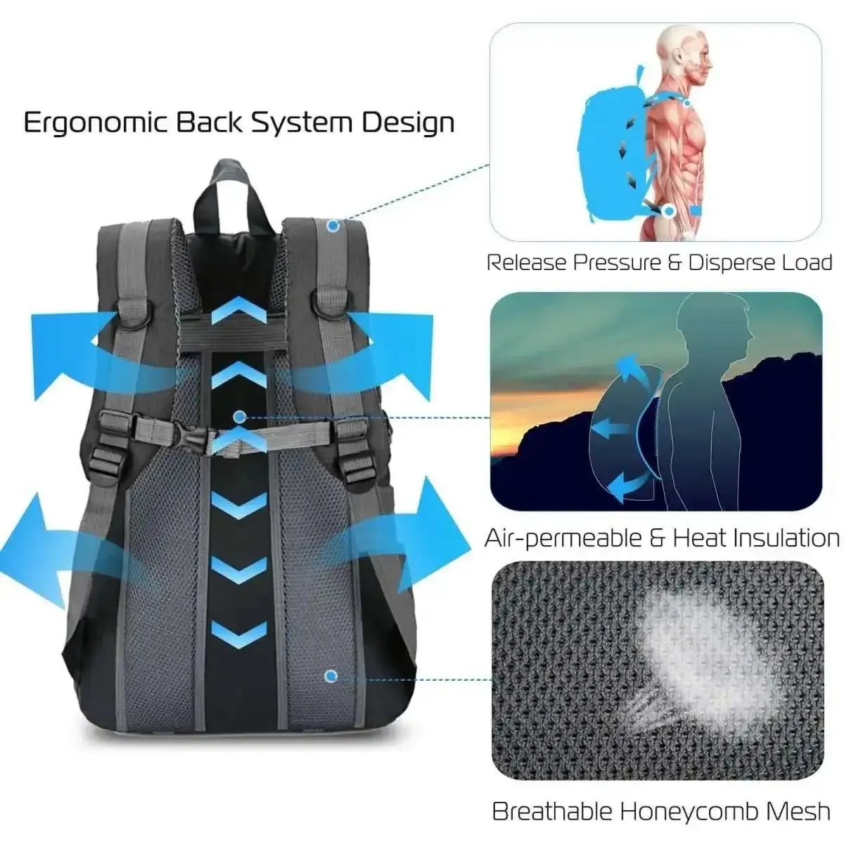 36L Outdoor Backpack Waterproof Travel Knapsack DailySale Black Blue Red Black-Blue-Red-Orange-Green-
