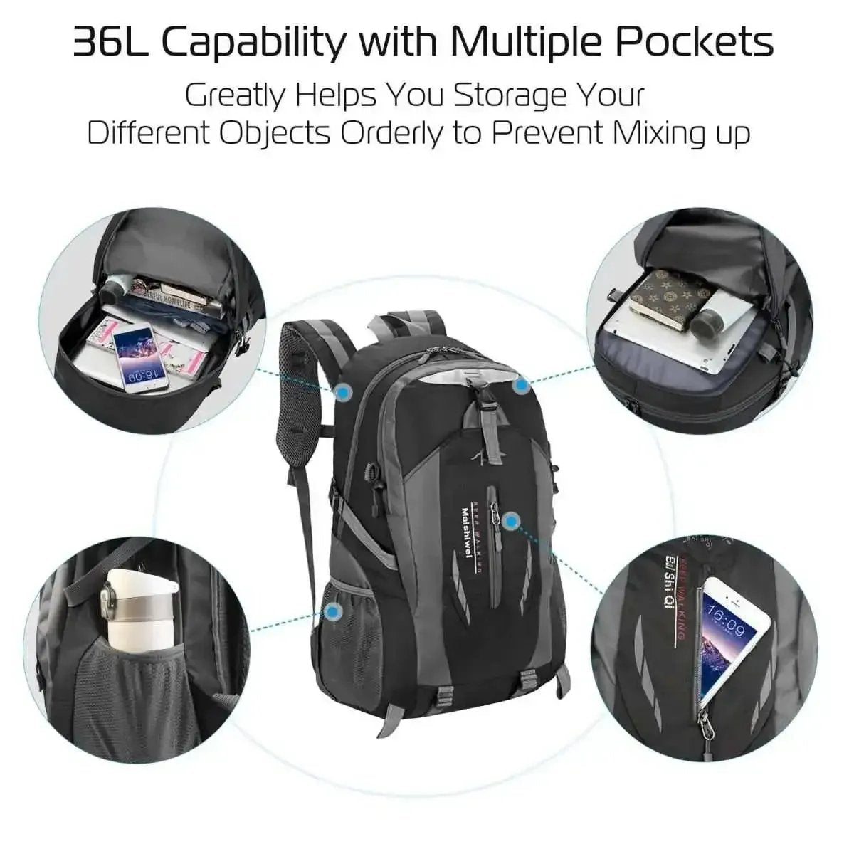 36L Outdoor Backpack Waterproof Travel Knapsack DailySale Black Blue Red Black-Blue-Red-Orange-Green-