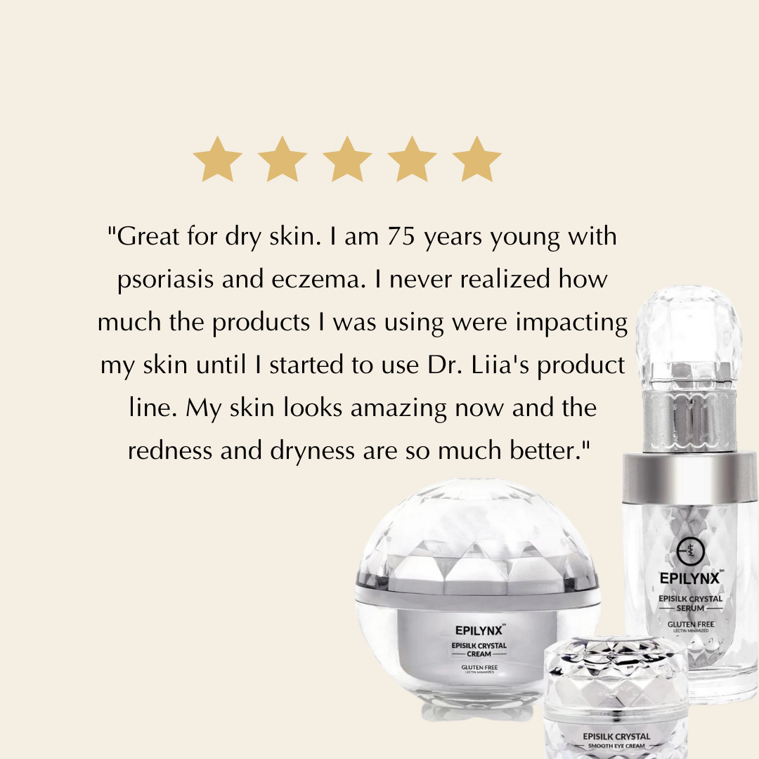 EPILYNX skincare set: domed cream jar, eye serum bottle, and serum container