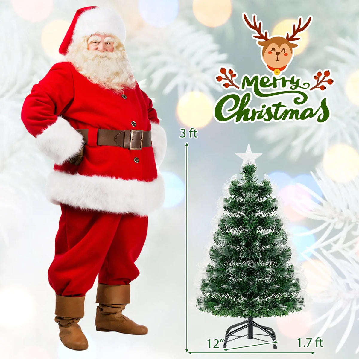 3 Feet Fiber Optic Christmas Tree with Branch Tips and Topper Star