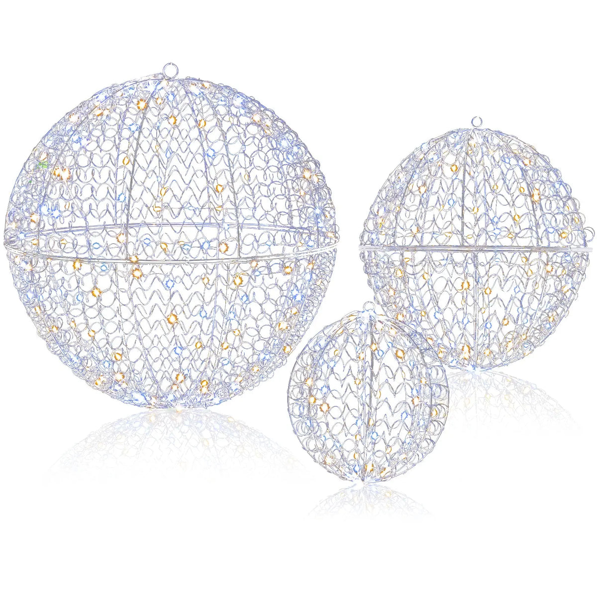 3 Pcs Lighted Christmas Balls Large Standing/Hanging Metal Sphere Lights with 435 LEDs