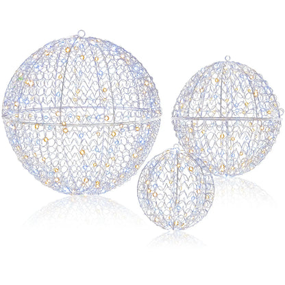 3 Pcs Lighted Christmas Balls Large Standing/Hanging Metal Sphere Lights with 435 LEDs