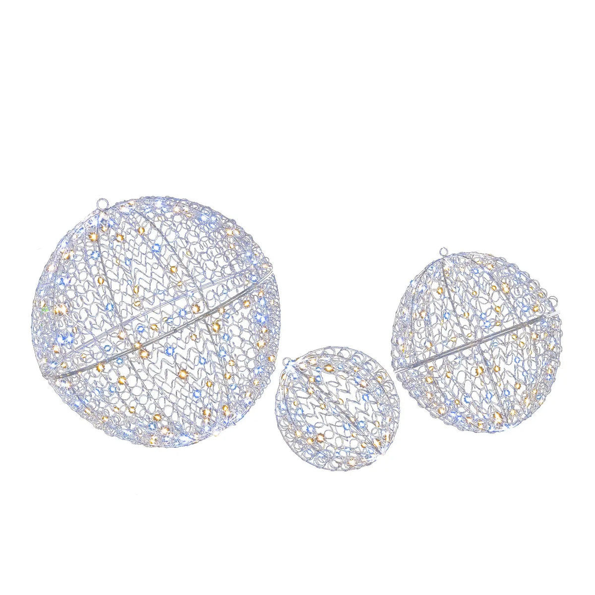 3 Pcs Lighted Christmas Balls Large Standing/Hanging Metal Sphere Lights with 435 LEDs