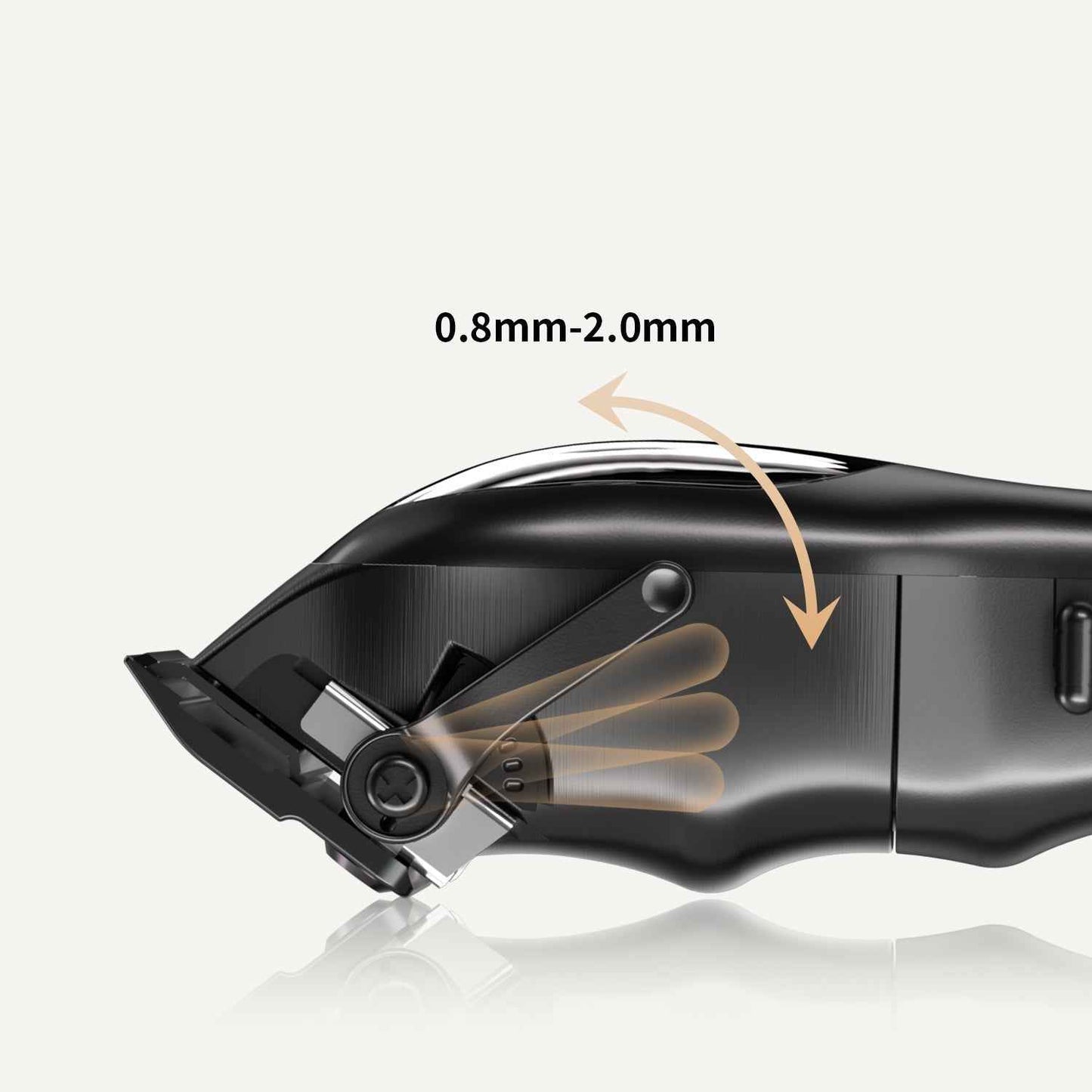 Adjustable taper blade on hair clipper with open cutting head, black