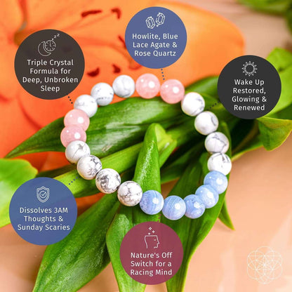 Beaded bracelet with pink, white, and light blue stones arranged in a circle