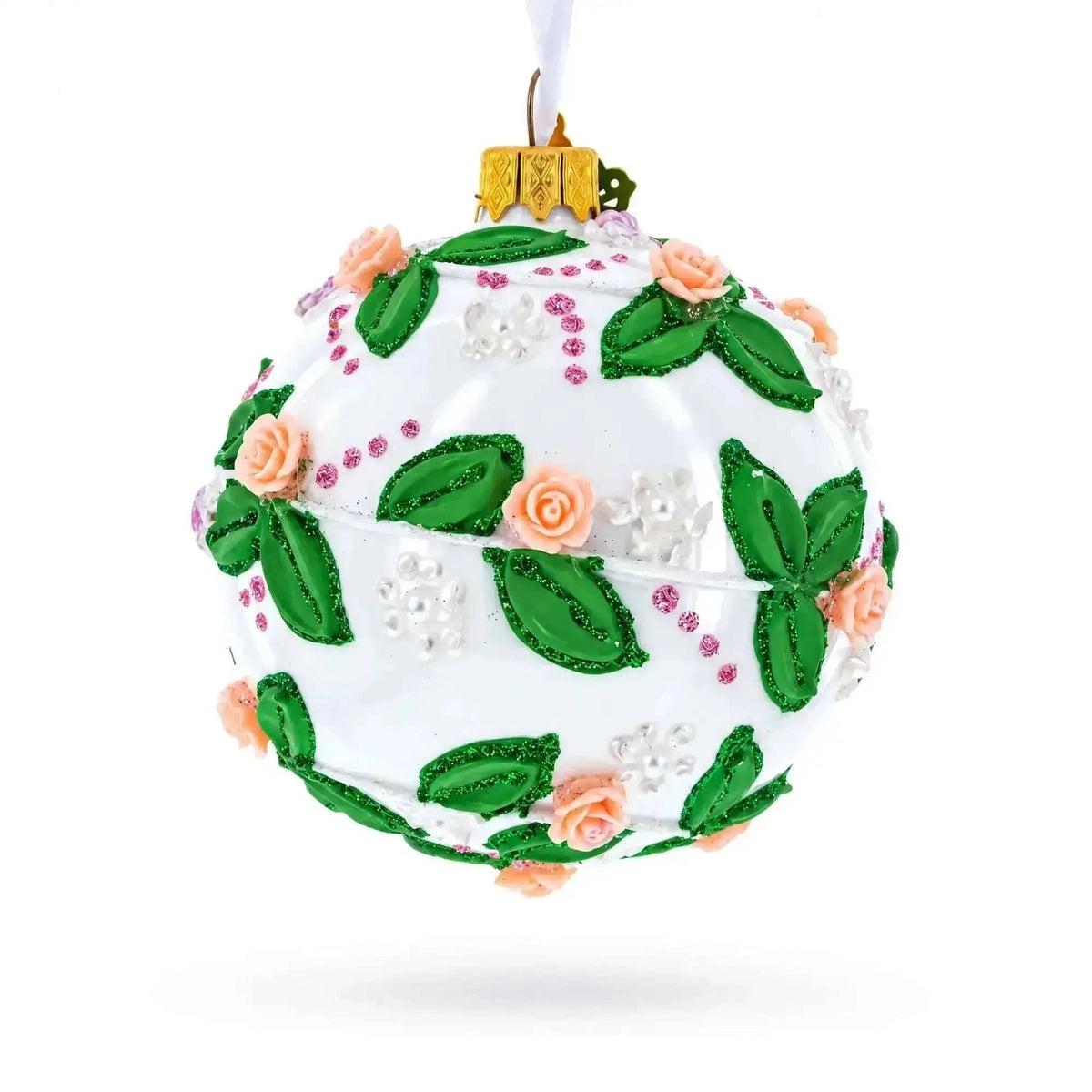 3D Roses in Silver Spiral Glass Ball Christmas Ornament 3.25 Inches Cartsfy Inc.
