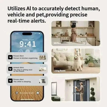 Smartphone screen showing security alerts from indoor camera system
