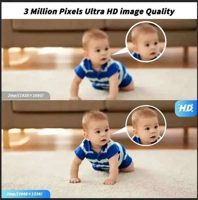 Security camera image quality demo showing two baby views indoors