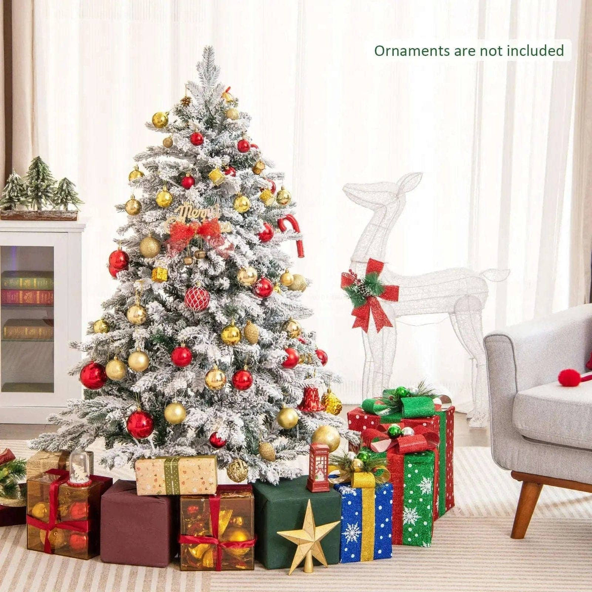 4.5/6/7 Feet Flocked Christmas Tree with Warm White LED Lights Cartsfy Inc.