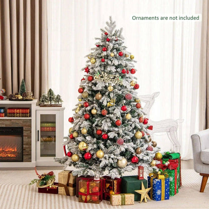 4.5/6/7 Feet Flocked Christmas Tree with Warm White LED Lights Cartsfy Inc.