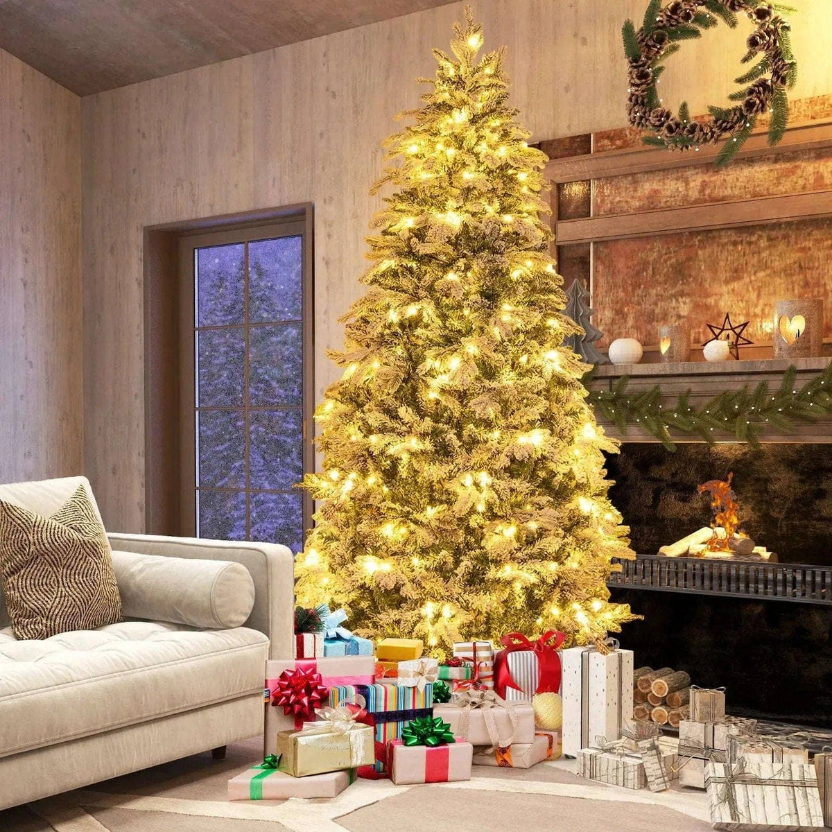 4.5/6/7 Feet Flocked Christmas Tree with Warm White LED Lights Cartsfy Inc.