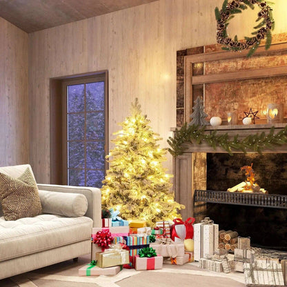 4.5/6/7 Feet Flocked Christmas Tree with Warm White LED Lights Cartsfy Inc.