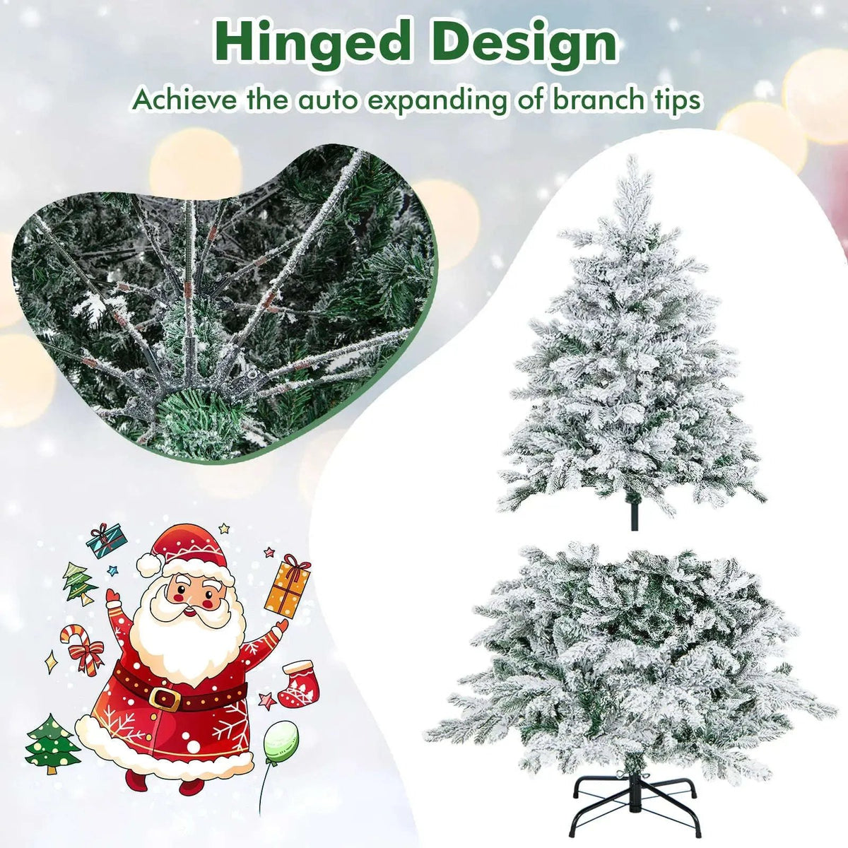 4.5/6/7 Feet Flocked Christmas Tree with Warm White LED Lights Cartsfy Inc.