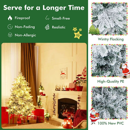 4.5/6/7 Feet Flocked Christmas Tree with Warm White LED Lights Cartsfy Inc.