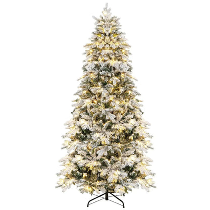 4.5/6/7 Feet Flocked Christmas Tree with Warm White LED Lights Cartsfy Inc.