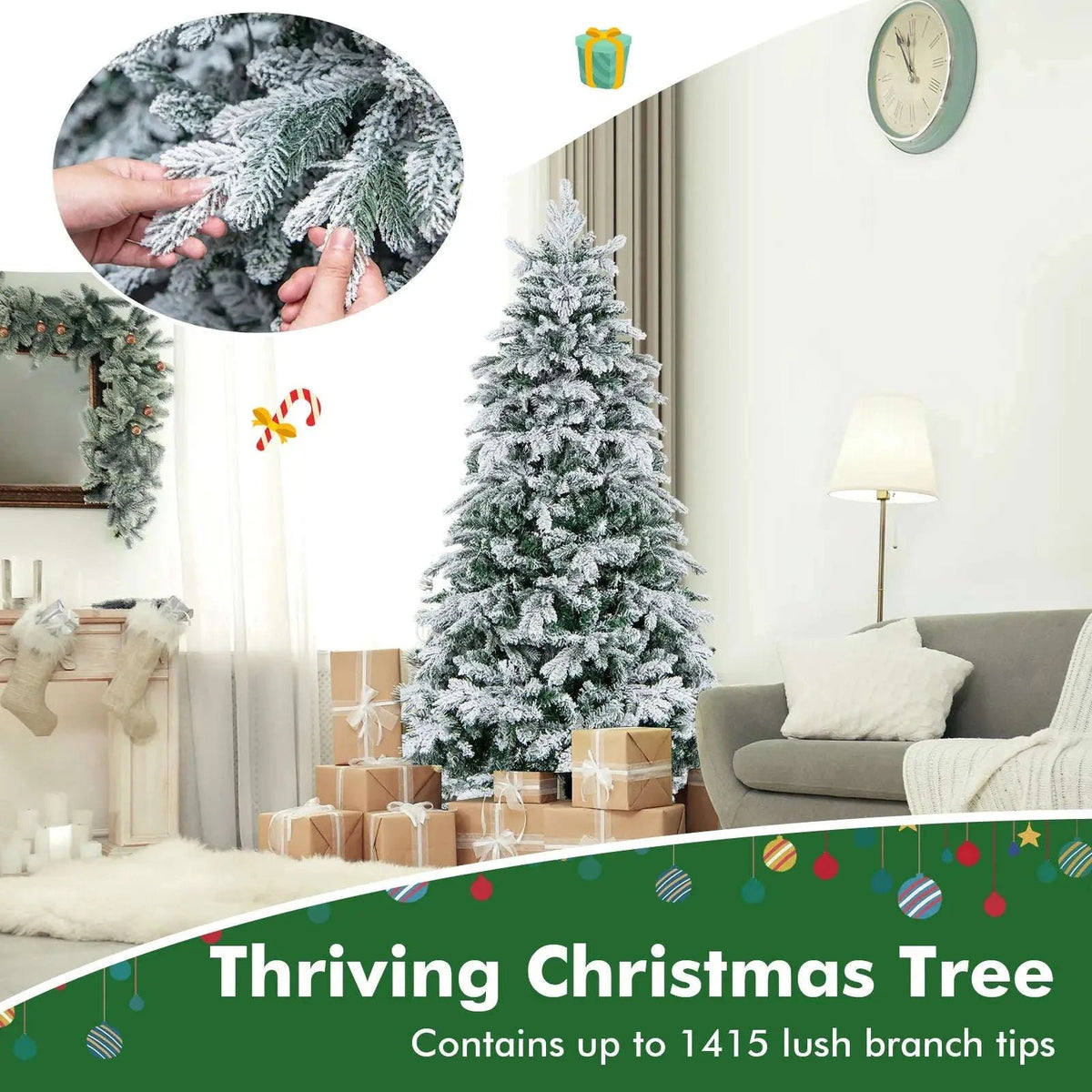 4.5/6/7 Feet Flocked Christmas Tree with Warm White LED Lights Cartsfy Inc.