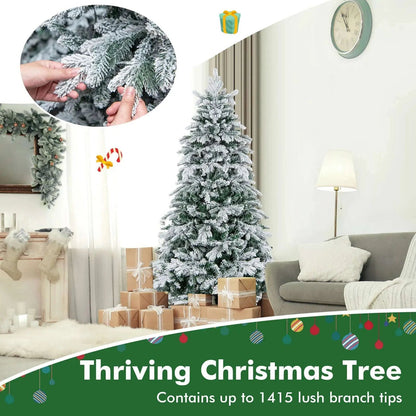 4.5/6/7 Feet Flocked Christmas Tree with Warm White LED Lights Cartsfy Inc.