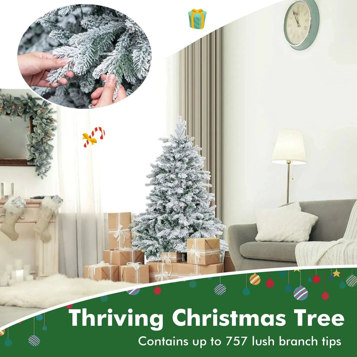 4.5/6/7 Feet Flocked Christmas Tree with Warm White LED Lights Cartsfy Inc.