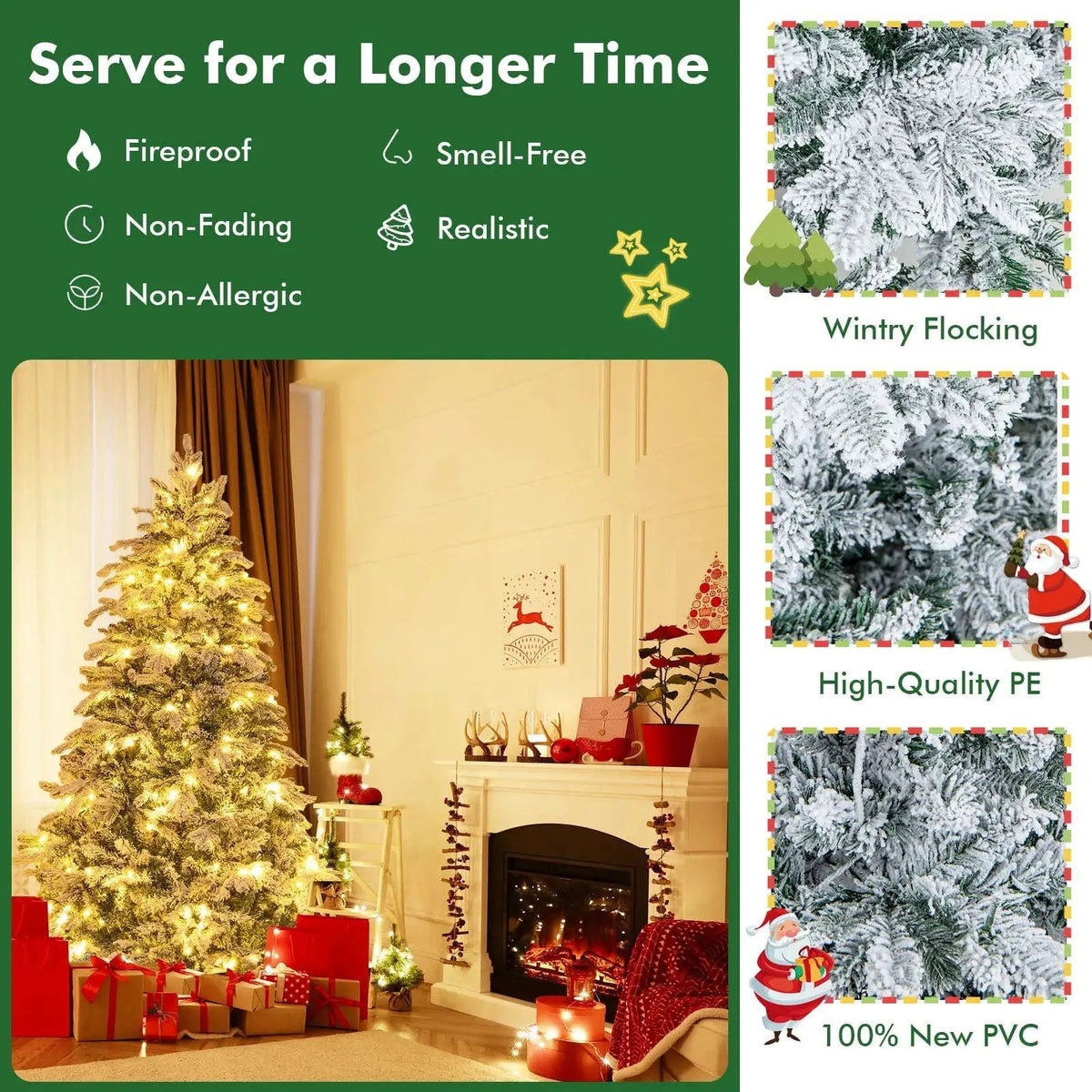 4.5/6/7 Feet Flocked Christmas Tree with Warm White LED Lights Cartsfy Inc.