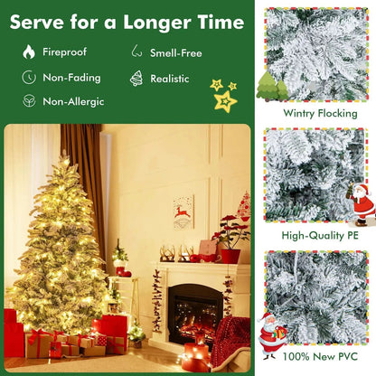4.5/6/7 Feet Flocked Christmas Tree with Warm White LED Lights Cartsfy Inc.