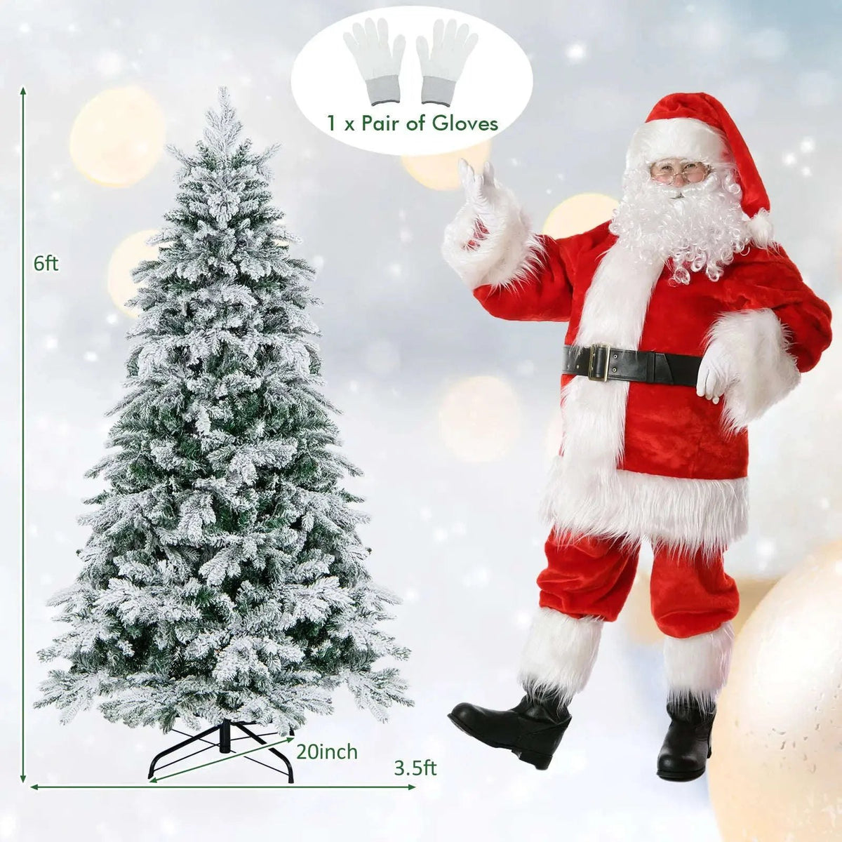 4.5/6/7 Feet Flocked Christmas Tree with Warm White LED Lights Cartsfy Inc.