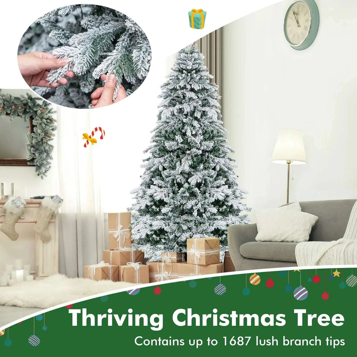 4.5/6/7 Feet Flocked Christmas Tree with Warm White LED Lights Cartsfy Inc.