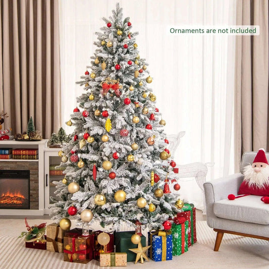 4.5/6/7 Feet Flocked Christmas Tree with Warm White LED Lights Cartsfy Inc.