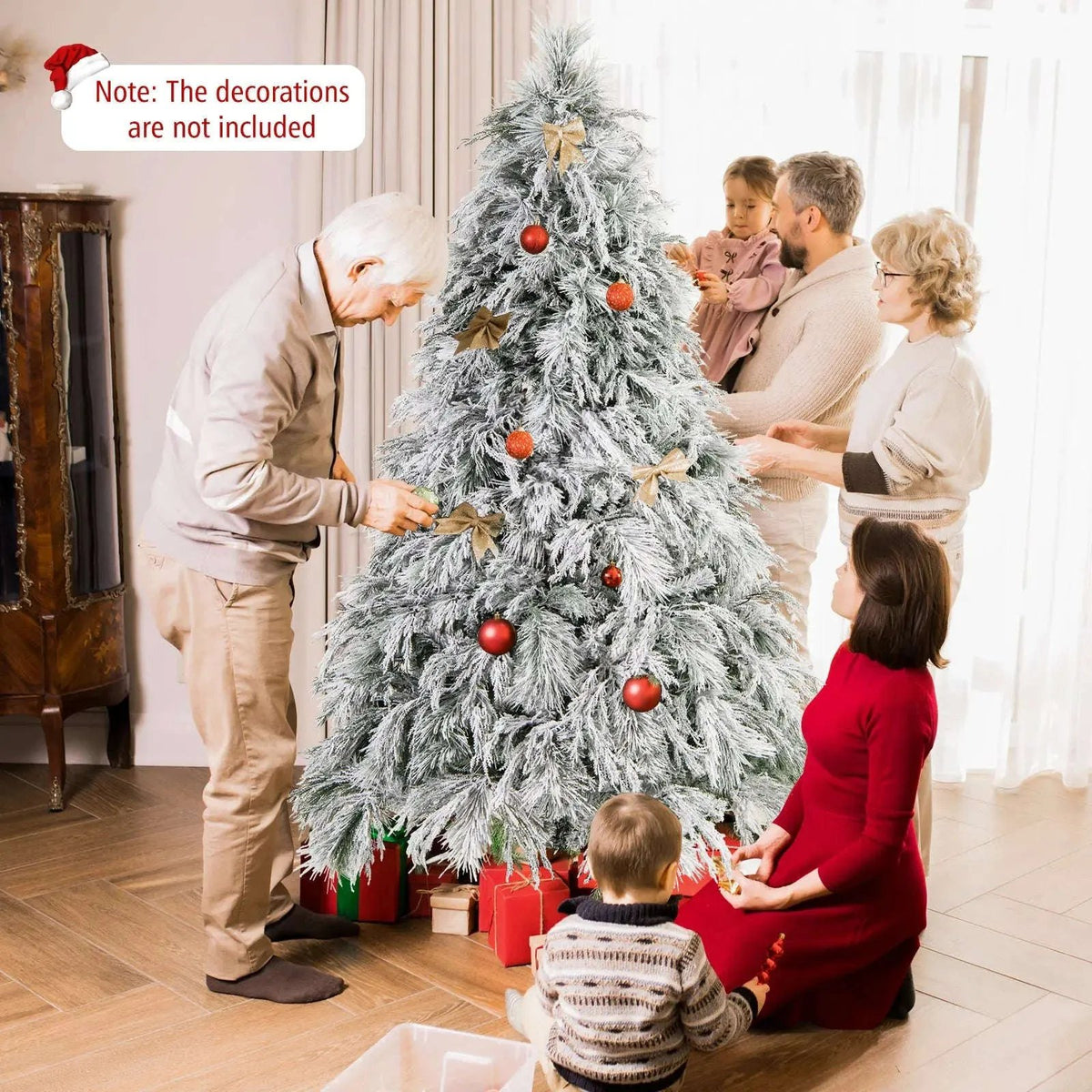 4.5/6/7 Feet Pre-Lit Snow Flocked Christmas Tree with Warm White LED Lights Cartsfy Inc.