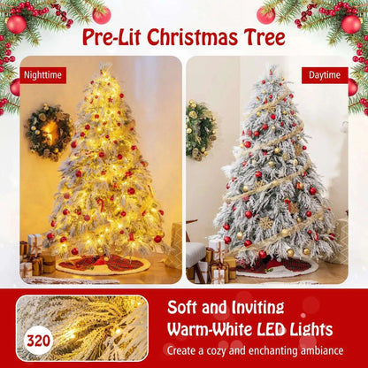4.5/6/7 Feet Pre-Lit Snow Flocked Christmas Tree with Warm White LED Lights Cartsfy Inc.