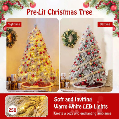 4.5/6/7 Feet Pre-Lit Snow Flocked Christmas Tree with Warm White LED Lights Cartsfy Inc.