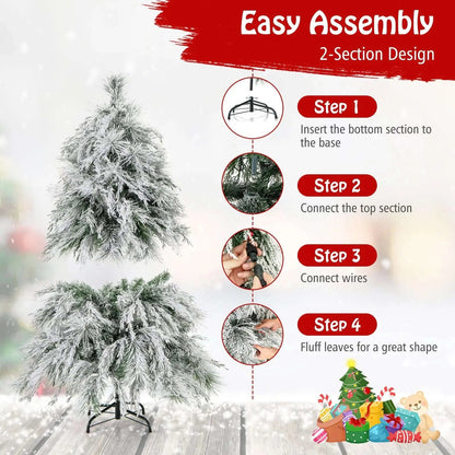 4.5/6/7 Feet Pre-Lit Snow Flocked Christmas Tree with Warm White LED Lights Cartsfy Inc.