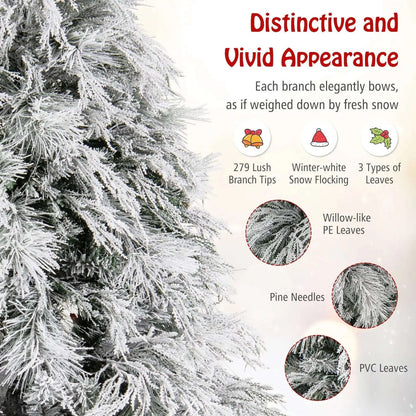 4.5/6/7 Feet Pre-Lit Snow Flocked Christmas Tree with Warm White LED Lights Cartsfy Inc.