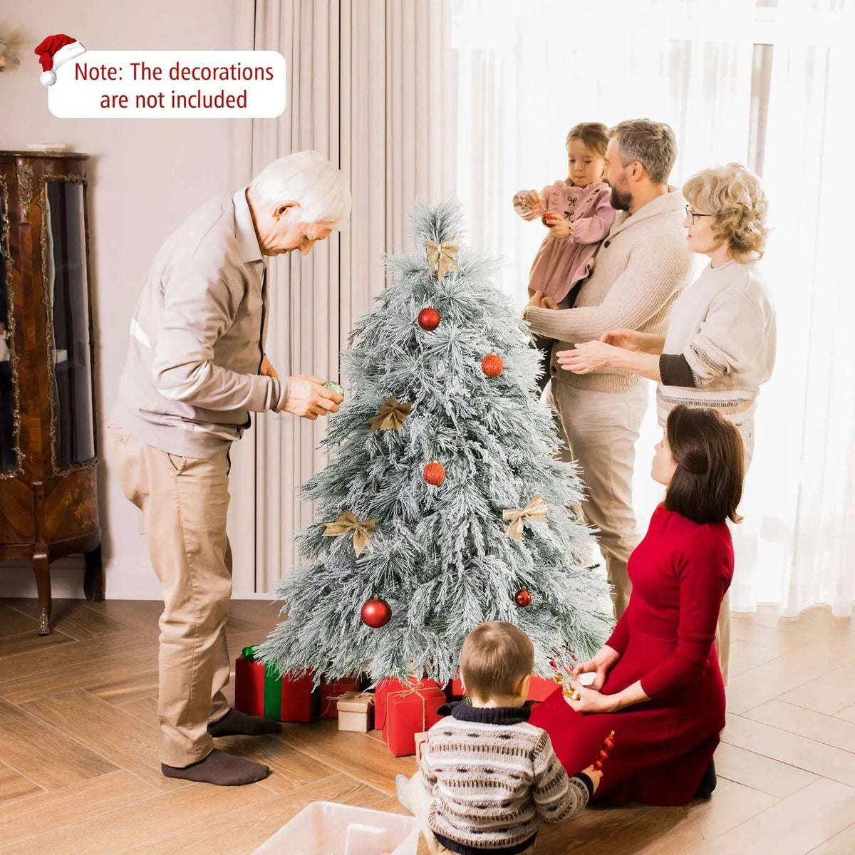 4.5/6/7 Feet Pre-Lit Snow Flocked Christmas Tree with Warm White LED Lights Cartsfy Inc.