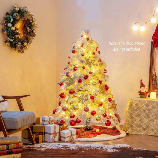4.5/6/7 Feet Pre-Lit Snow Flocked Christmas Tree with Warm White LED Lights Cartsfy Inc.