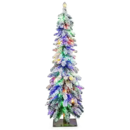 4/5/6 Feet Pre-Lit Artificial Christmas Tree Snow-Flocked Slim Pencil Xmas Decor-5 ft Cartsfy Inc.