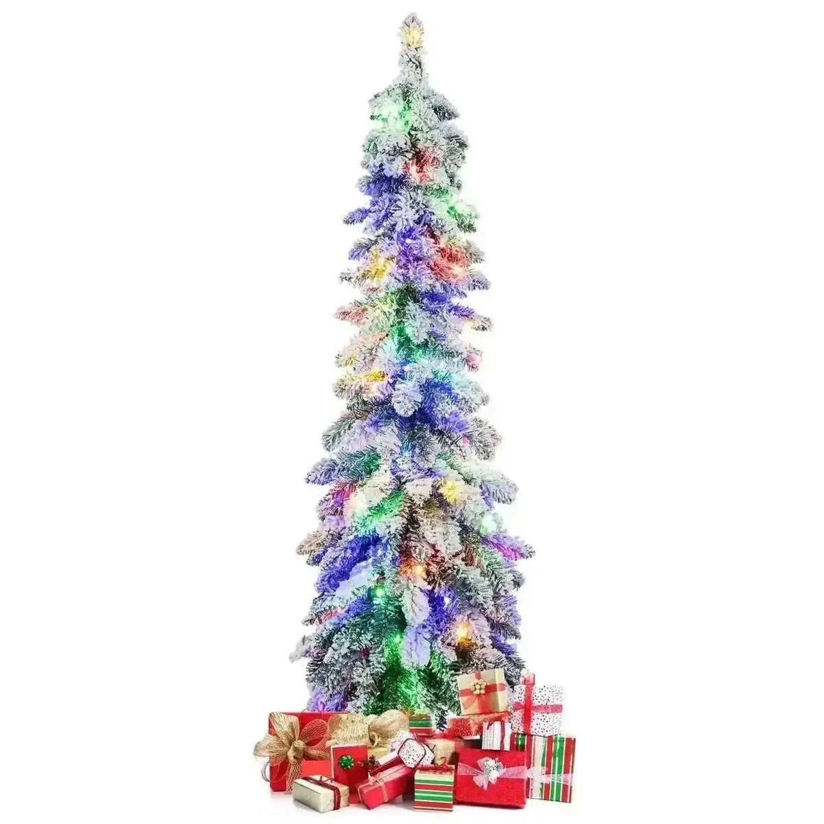 4/5/6 Feet Pre-Lit Artificial Christmas Tree Snow-Flocked Slim Pencil Xmas Decor-5 ft Cartsfy Inc.