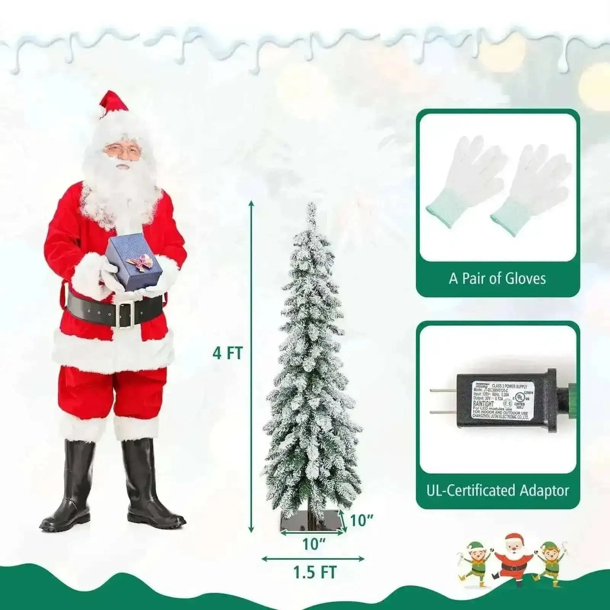 4/5/6 Feet Pre-Lit Artificial Christmas Tree Snow-Flocked Slim Pencil Xmas Decor-5 ft Cartsfy Inc.