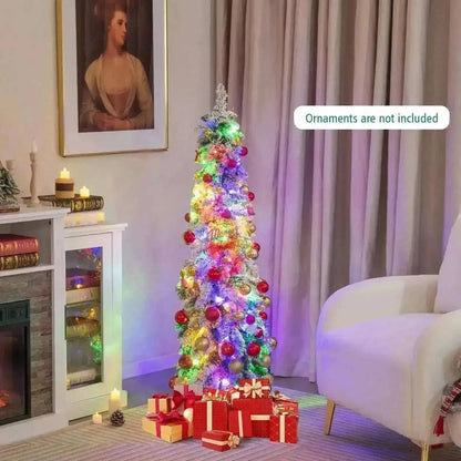 4/5/6 Feet Pre-Lit Artificial Christmas Tree Snow-Flocked Slim Pencil Xmas Decor-5 ft Cartsfy Inc.